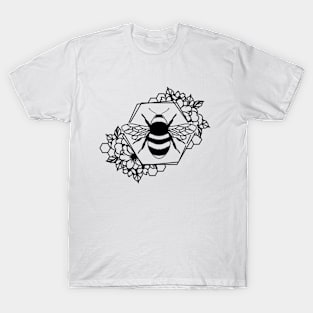 Bee in Hexagon with Flowers T-Shirt